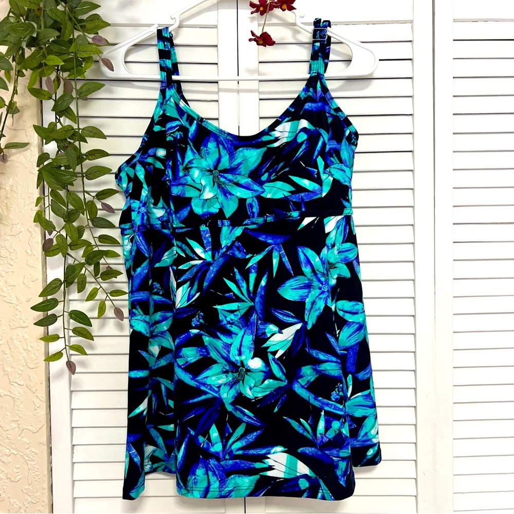 Island pearls New tankini Plus Women’s 14  vacation blue black floral adjustable